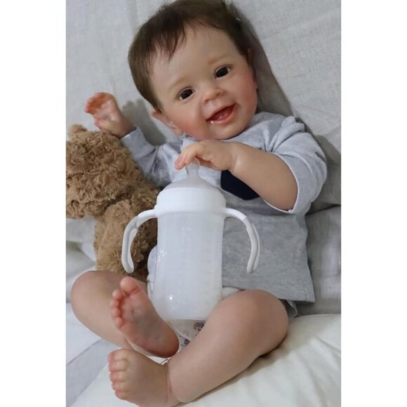 🆕 Reborn Baby Boy Grey Soft Silicone Vinyl Real Life Realistic Toddler Toys - Picture 6 of 8